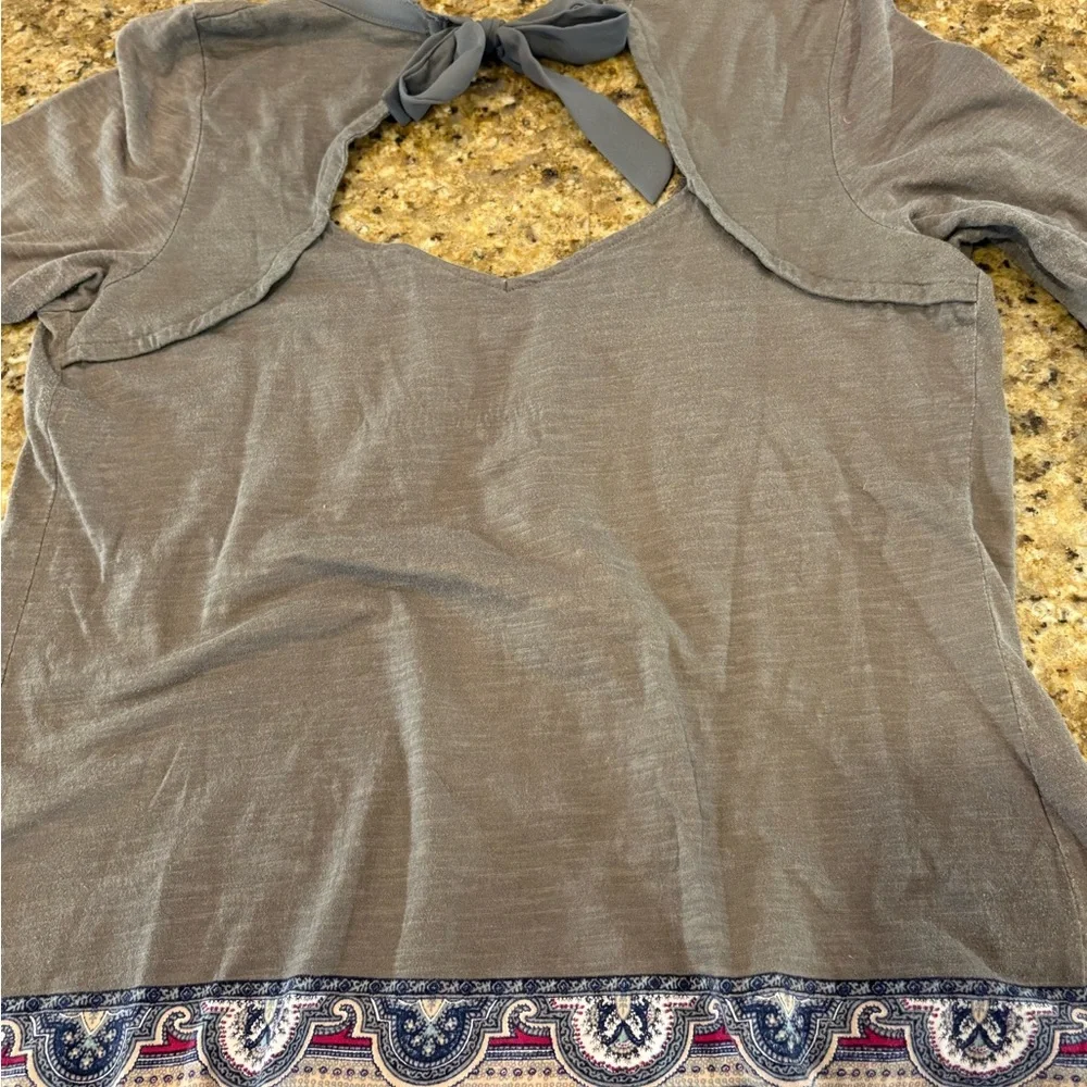 Anthropologie Gray and Blue Patterned Blouse - Picture 2 of 3